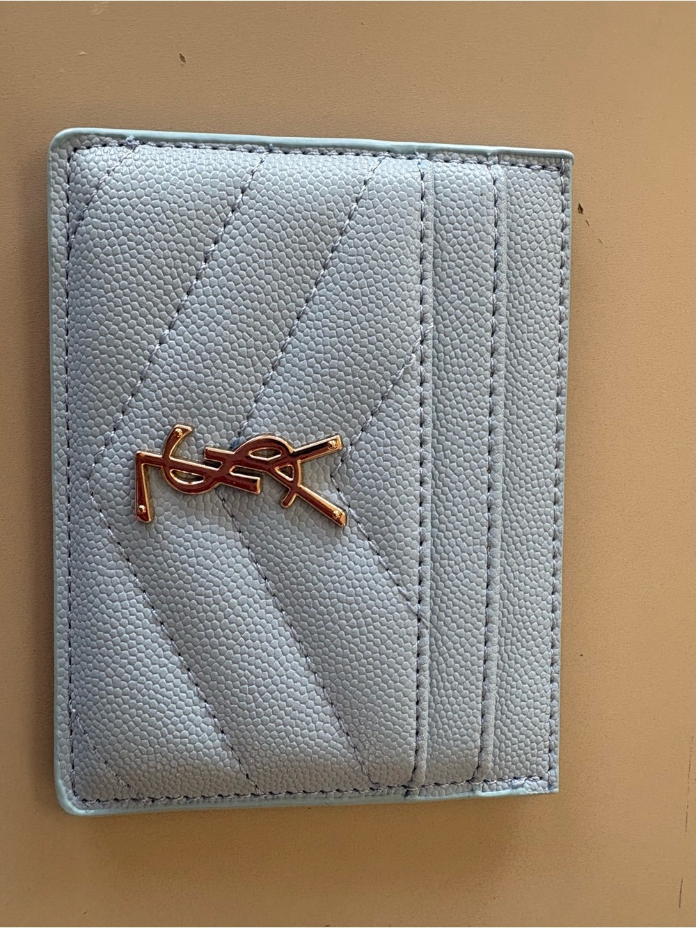 Saint Laurent Pale Blue Quilted Card Holder with Gold YSL